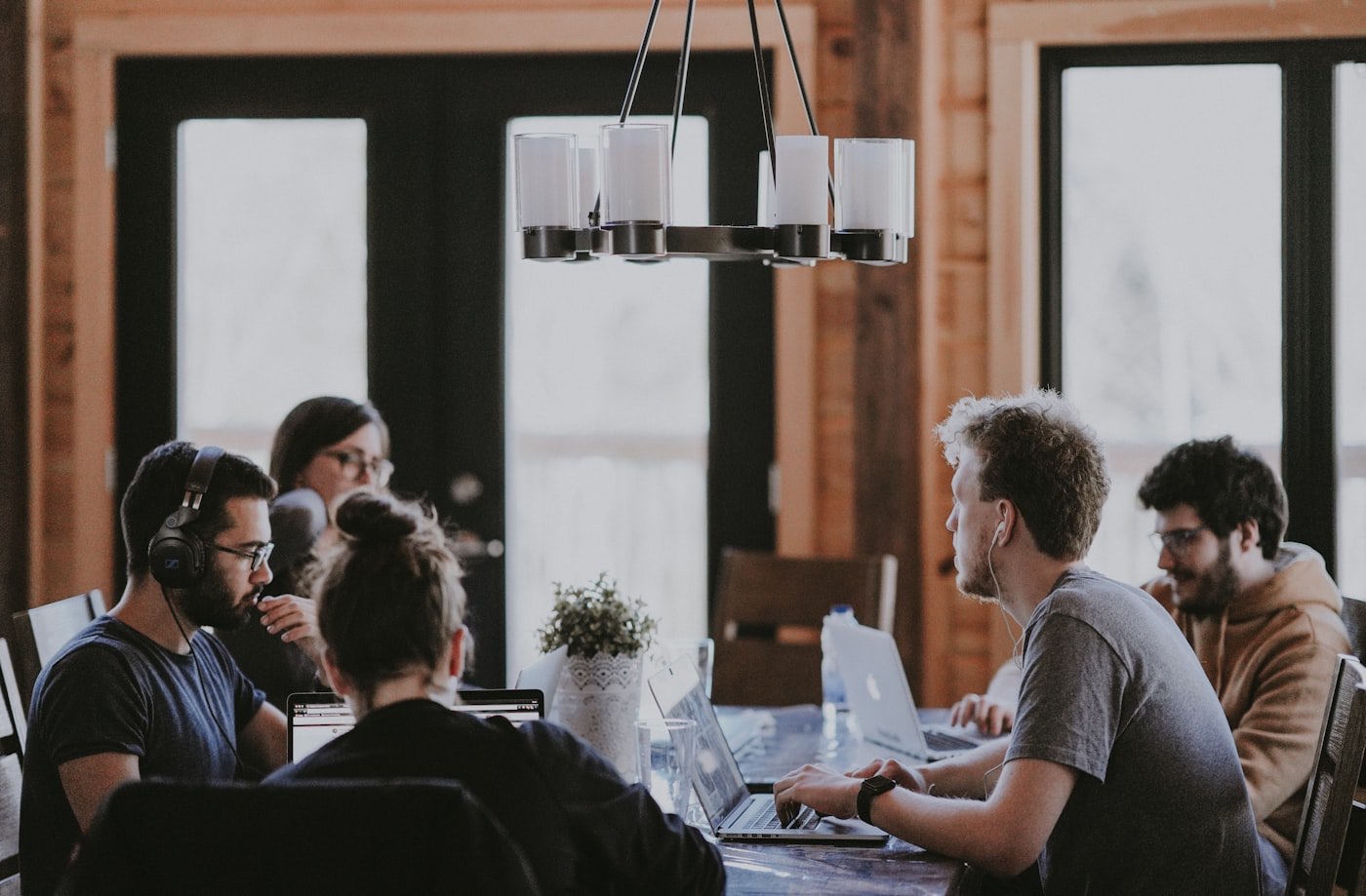 Colleagues collaborating in a modern office